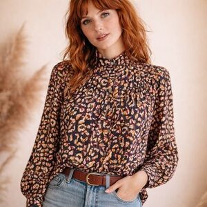 Anthropologie Jane & Delancey Abstract Leopard Blouse Boho Cottagecore Medium